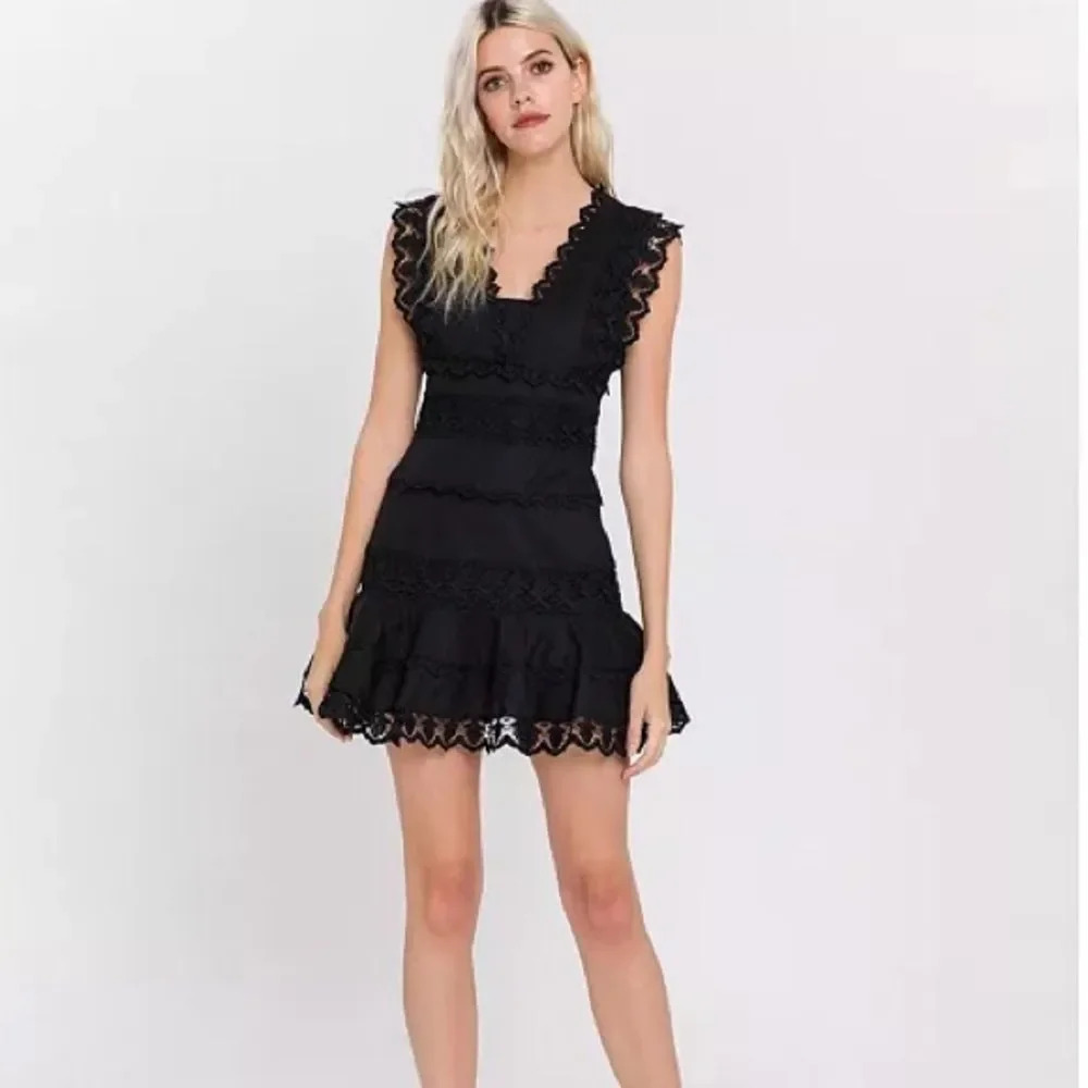Olivaceous Crochet Lace Black Mini Dress - Size L